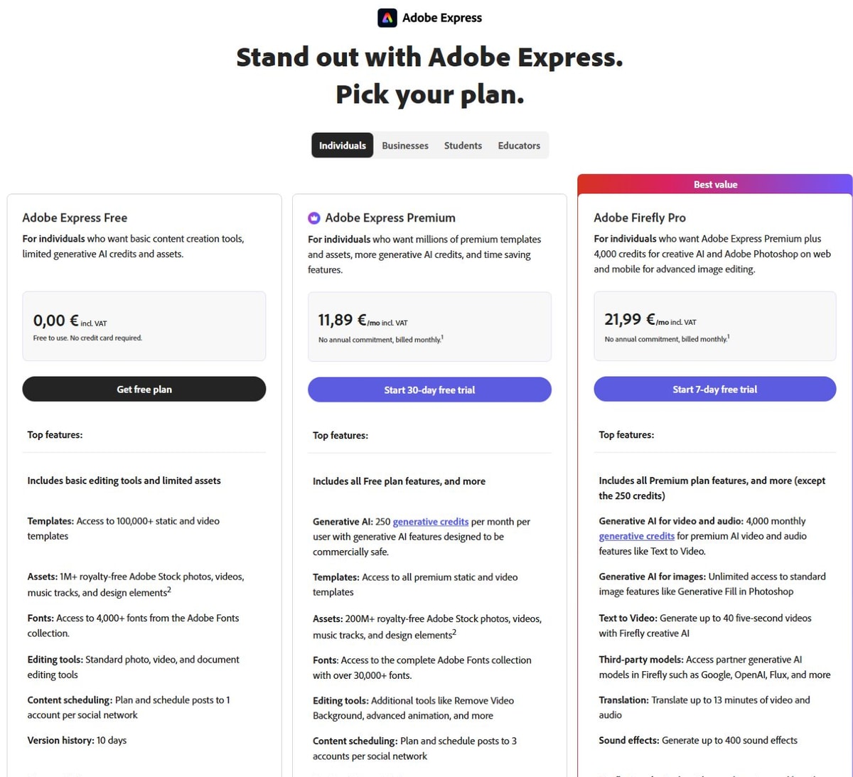 Официальные тарифы adobeexpress