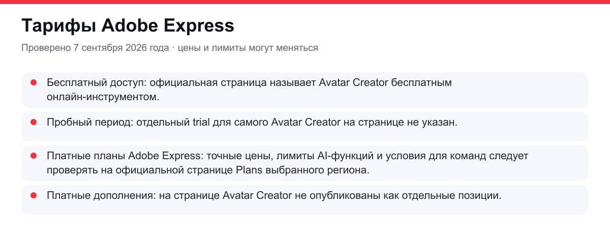 тарифы Adobe Express
