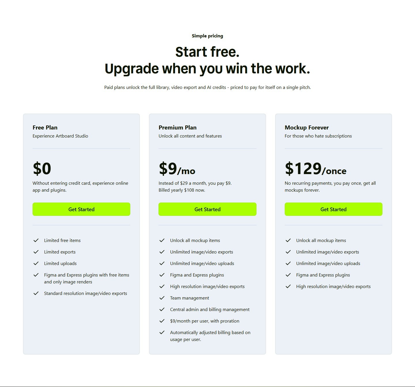 Официальные тарифы artboardstudio