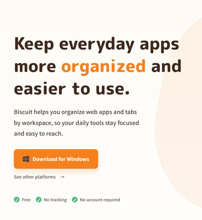 официальный интерфейс или основной экран Biscuit