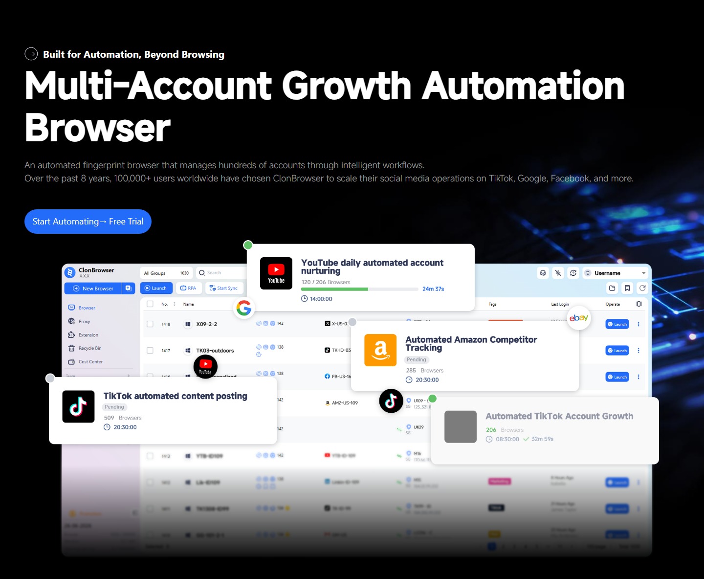 Официальный основной экран ClonBrowser