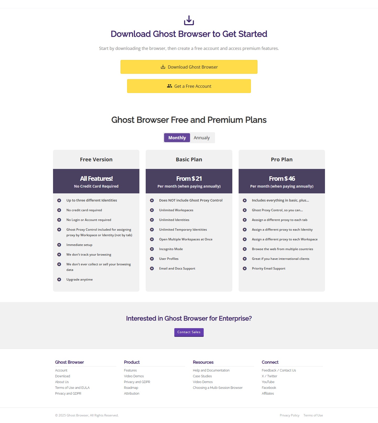 Официальные тарифы Ghost Browser