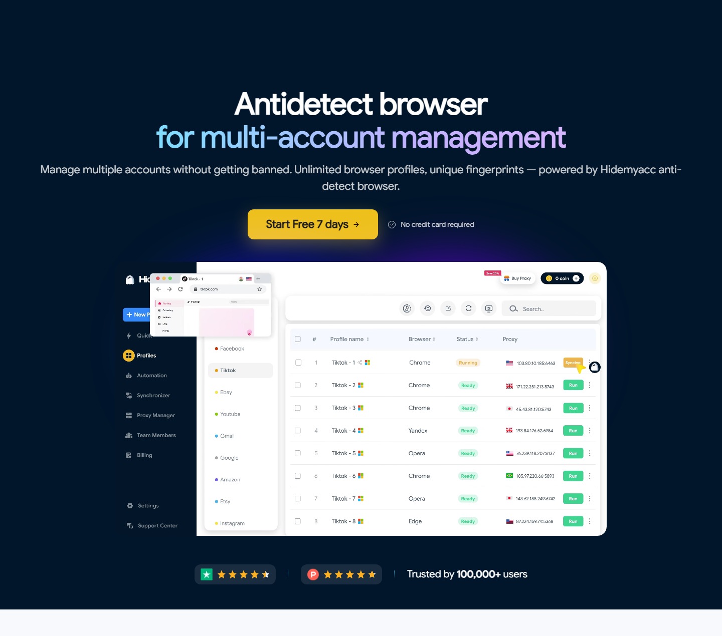 официальный основной экран Hidemyacc