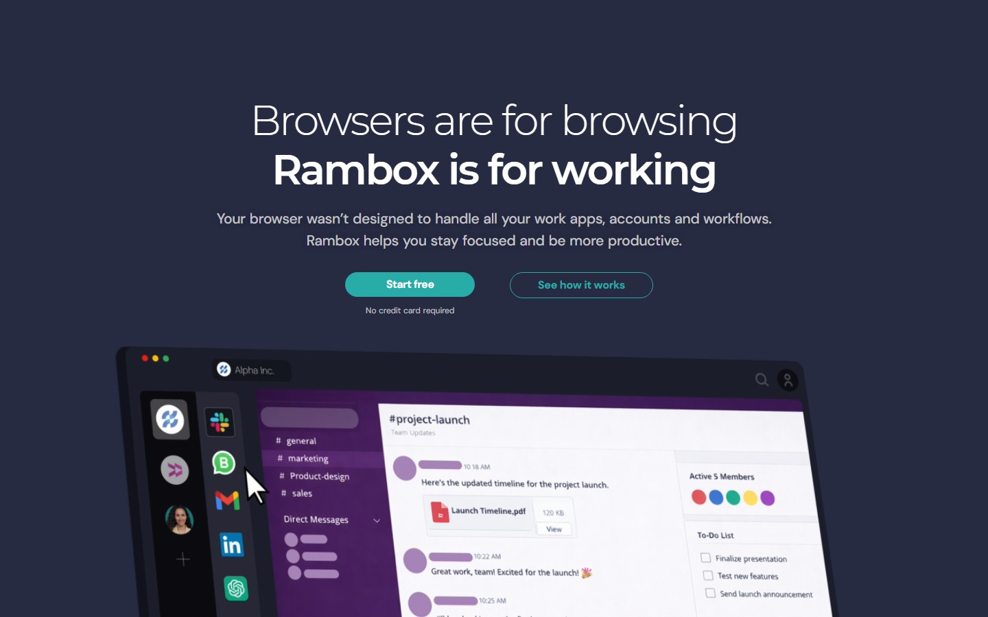 Официальный интерфейс или основной экран Rambox