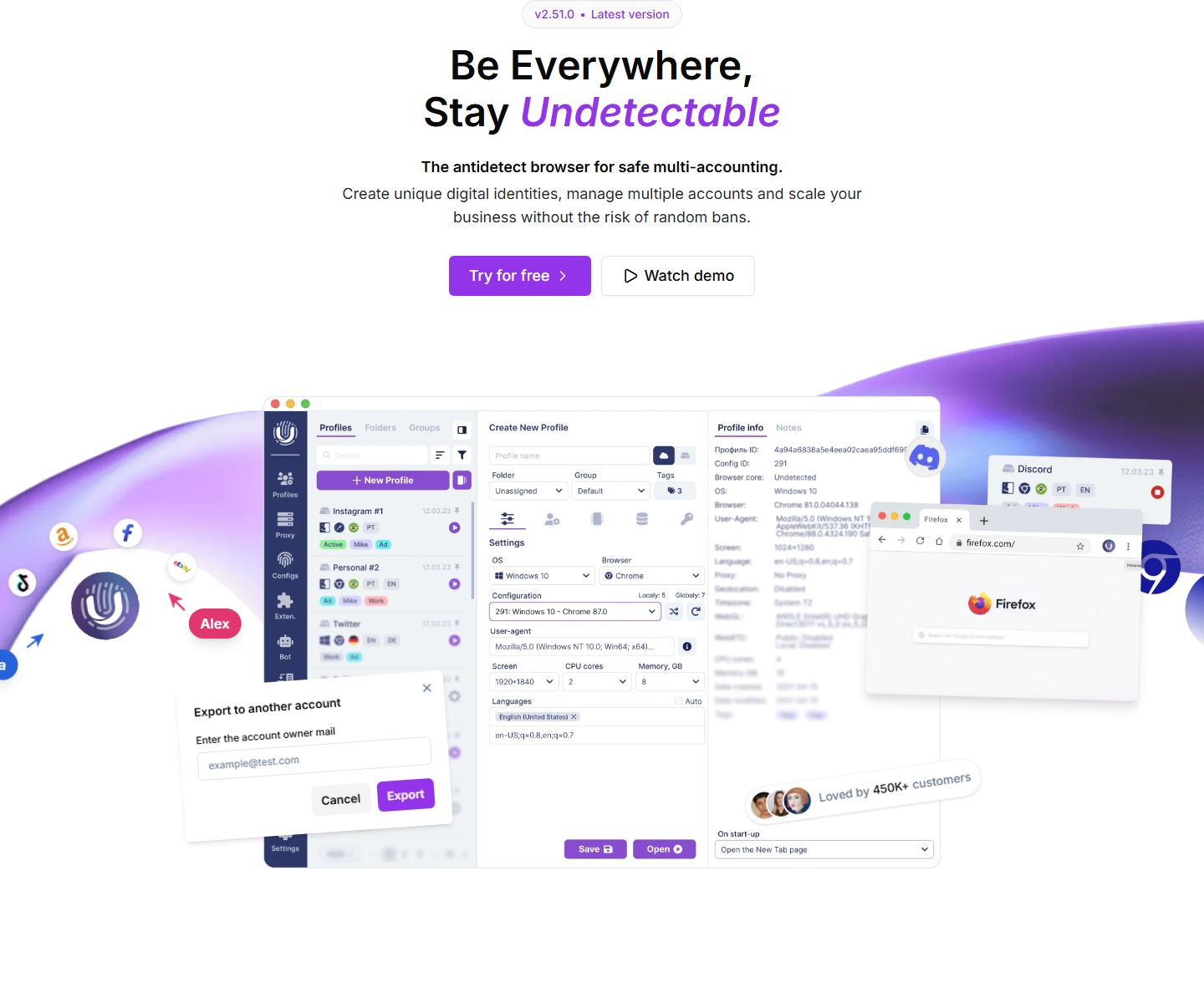 официальный основной экран Undetectable.io