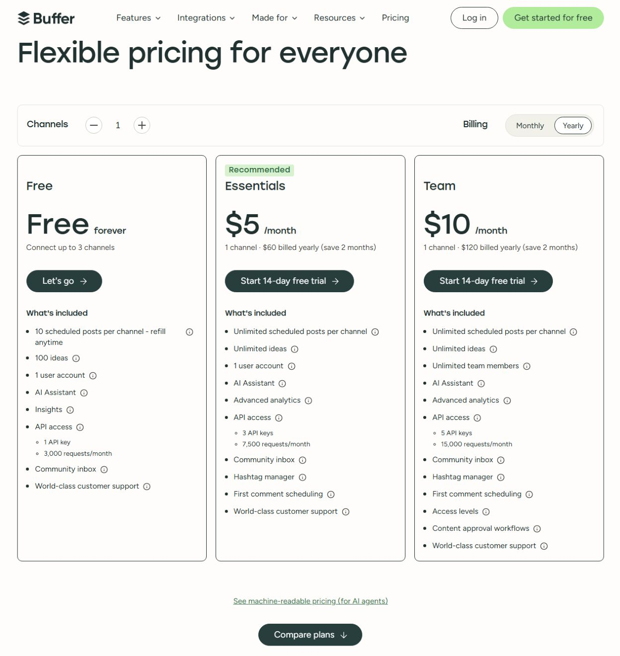 Тарифы Buffer