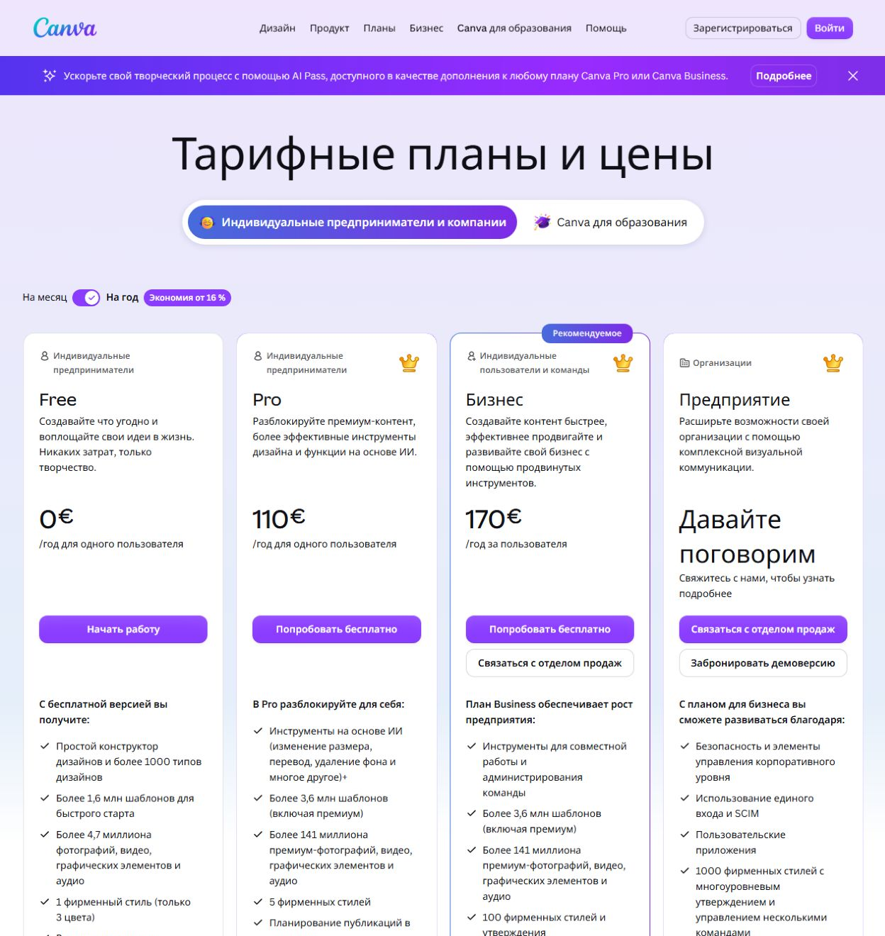 Тарифы Canva Magic Studio