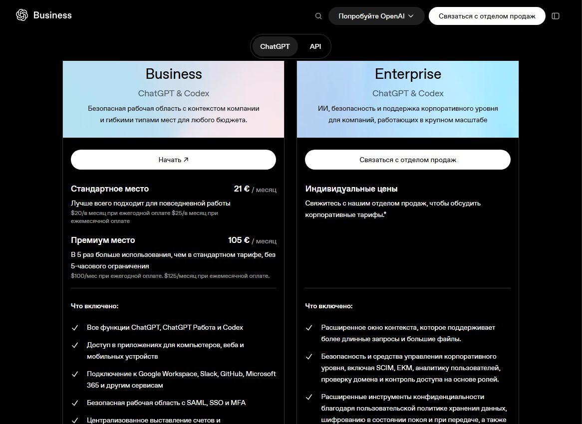 тарифы ChatGPT Business