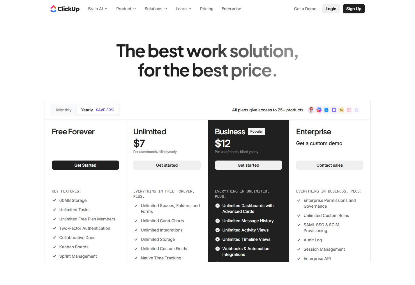 Тарифы ClickUp Brain