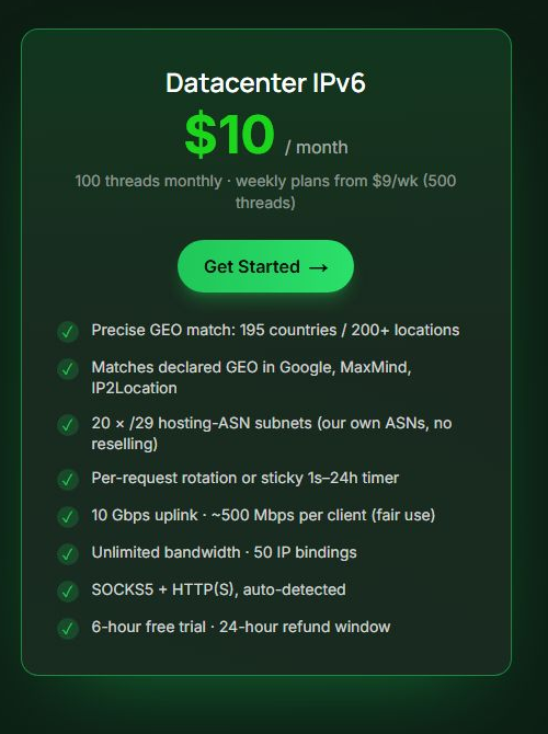 скриншот: DCPROXY: официальные тарифы