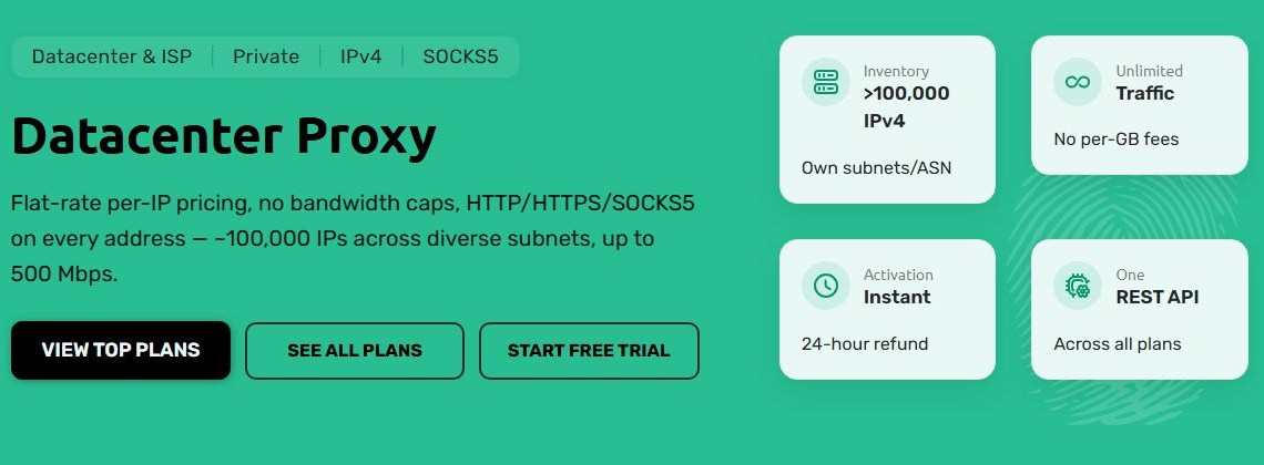 скриншот: FineProxy: официальная страница продукта