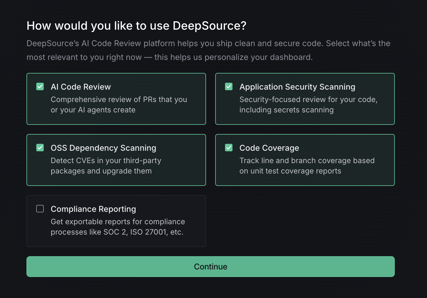 Официальный интерфейс или экран сервиса DeepSource AI Review