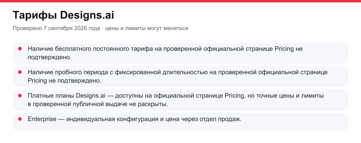 тарифы Designs.ai