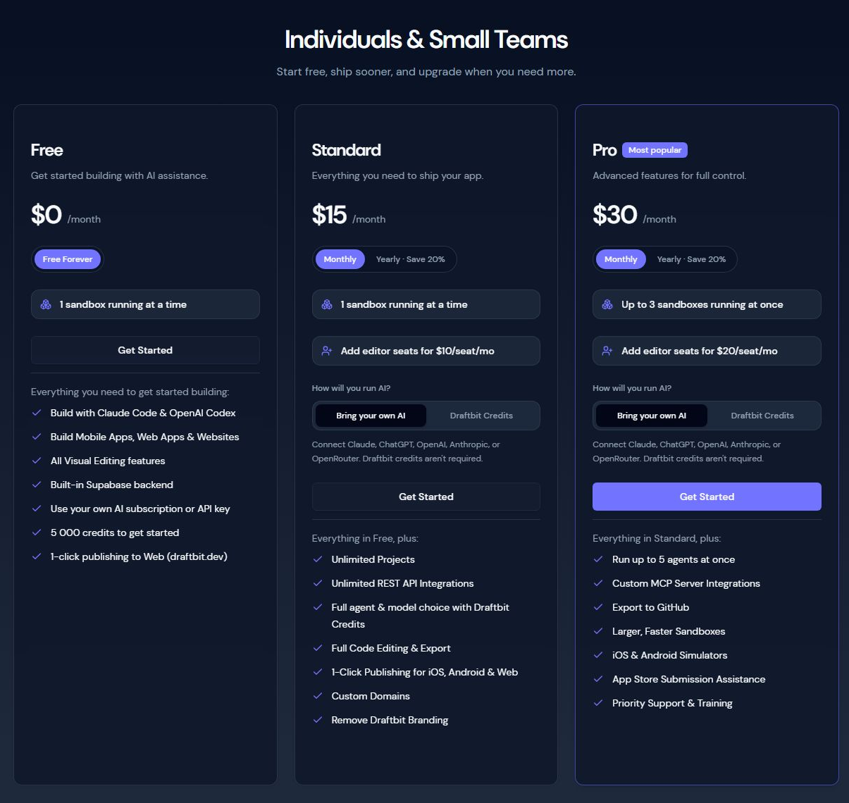 Официальные тарифы Draftbit
