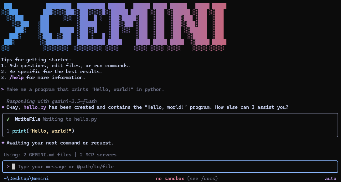 Терминальный интерфейс Gemini CLI