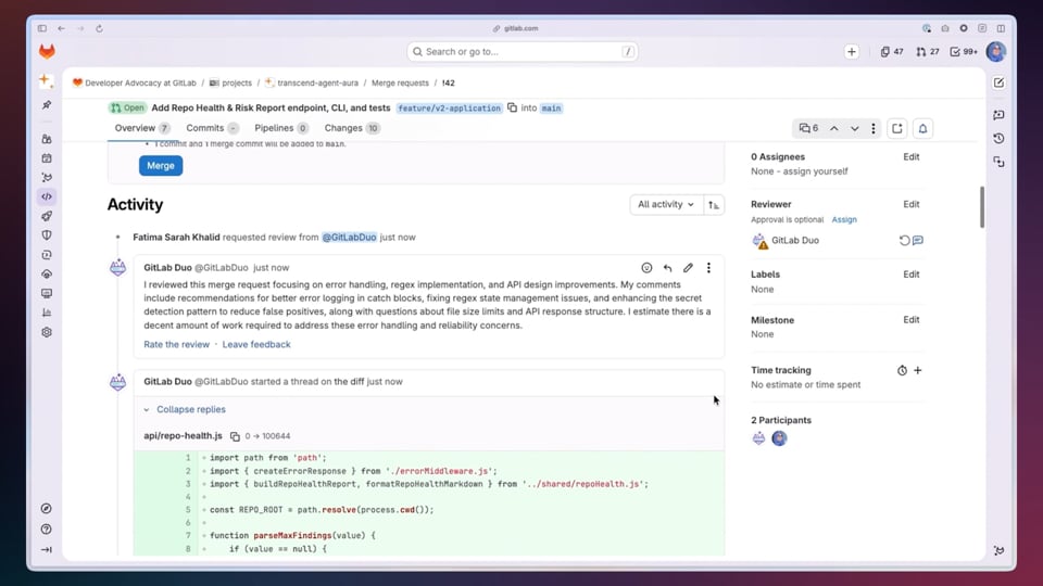 Официальный интерфейс или экран сервиса GitLab Duo Code Review