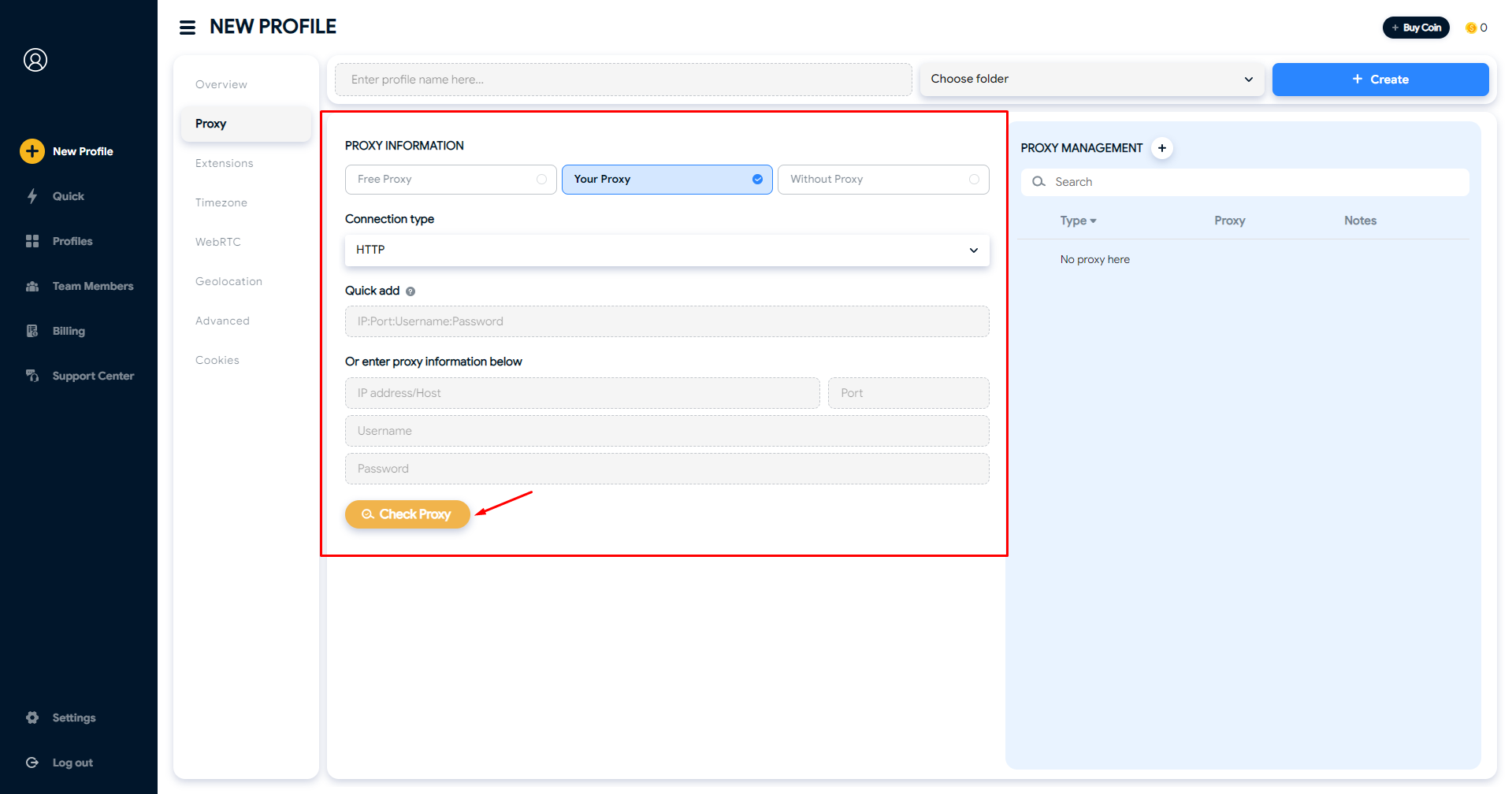 рабочий интерфейс Hidemyacc &mdash; официальный экран