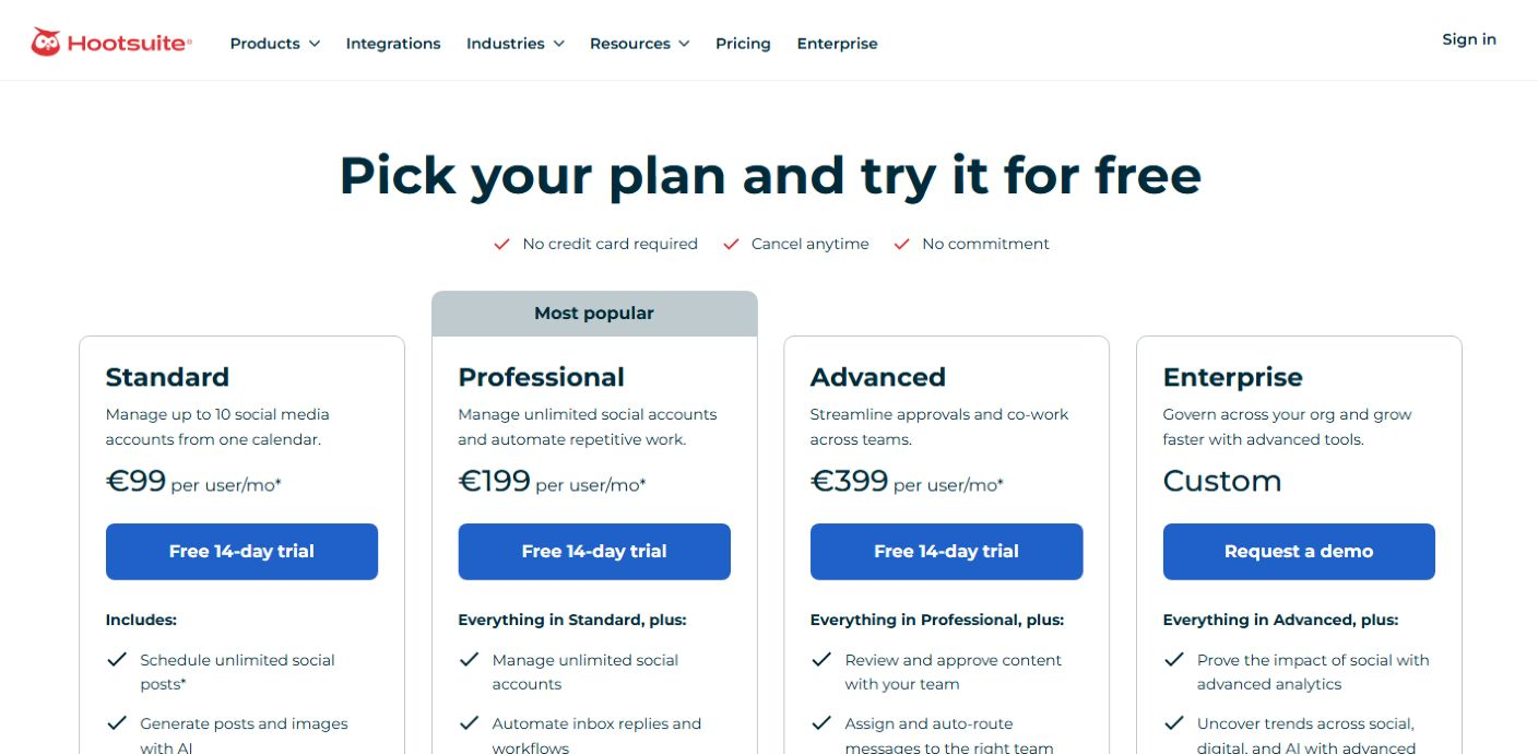Тарифы Hootsuite