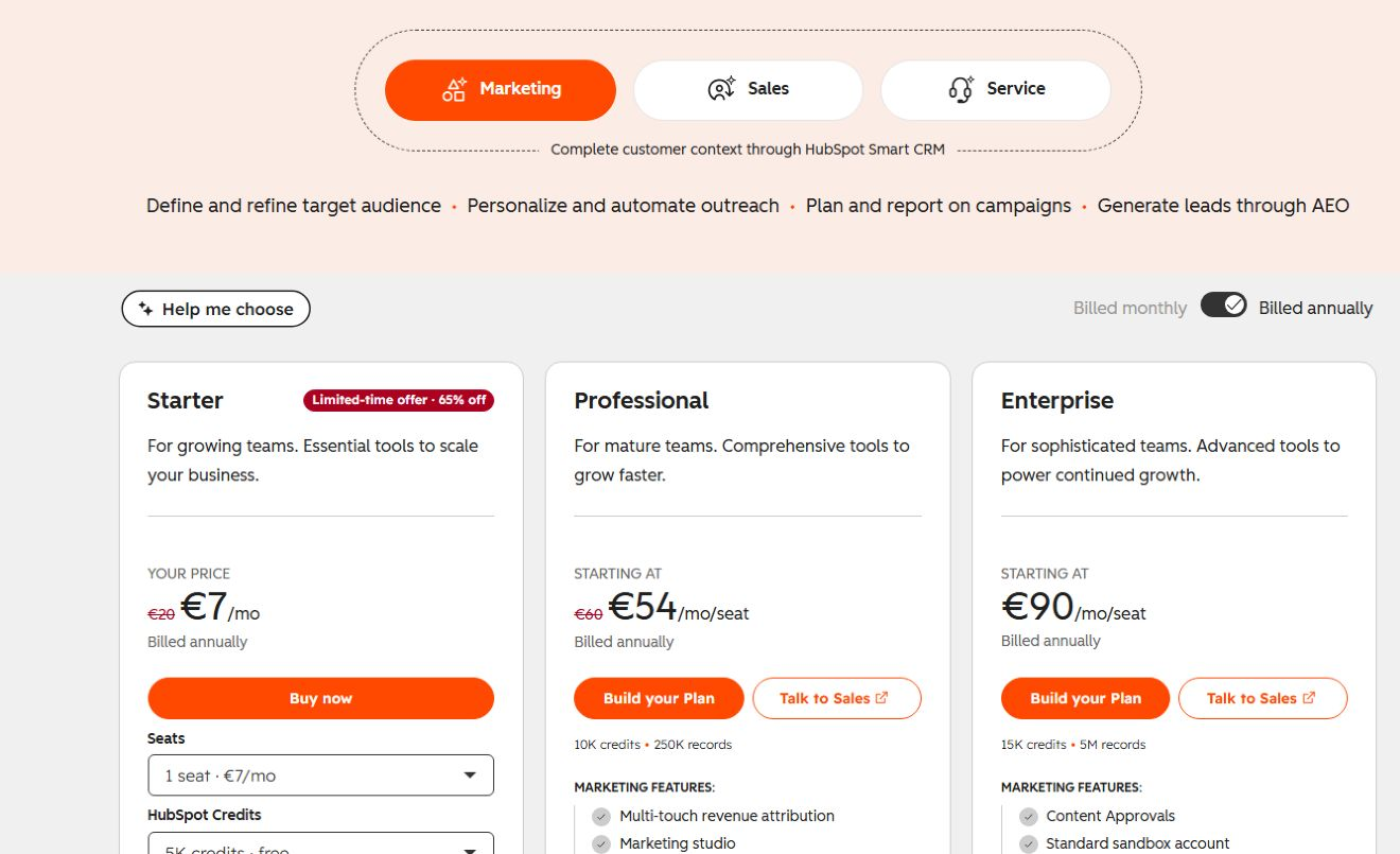 Тарифы HubSpot Breeze