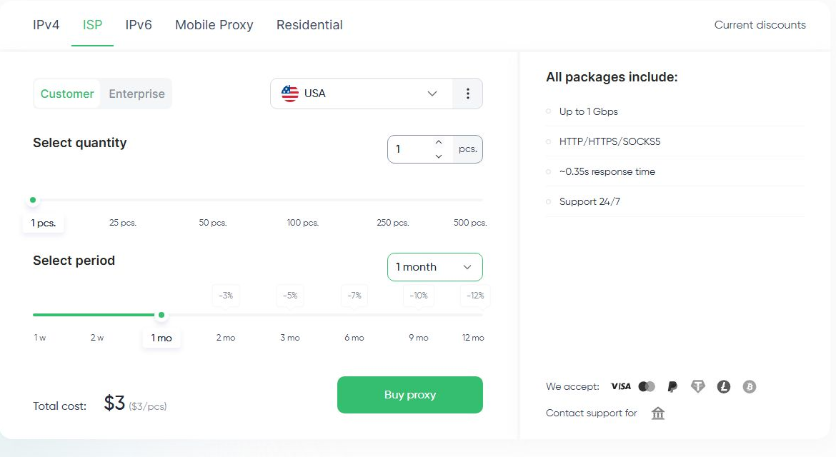 скриншот: Proxy-Seller: официальные тарифы