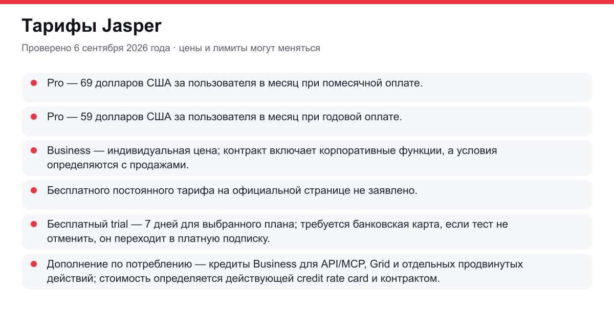 тарифы Jasper