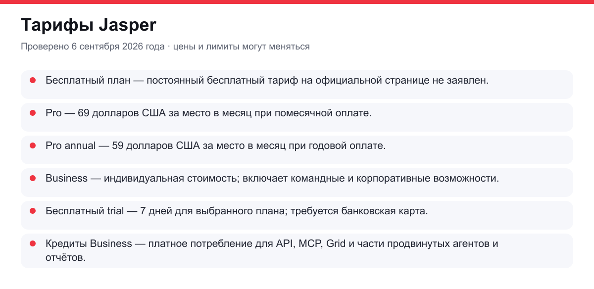 тарифы Jasper