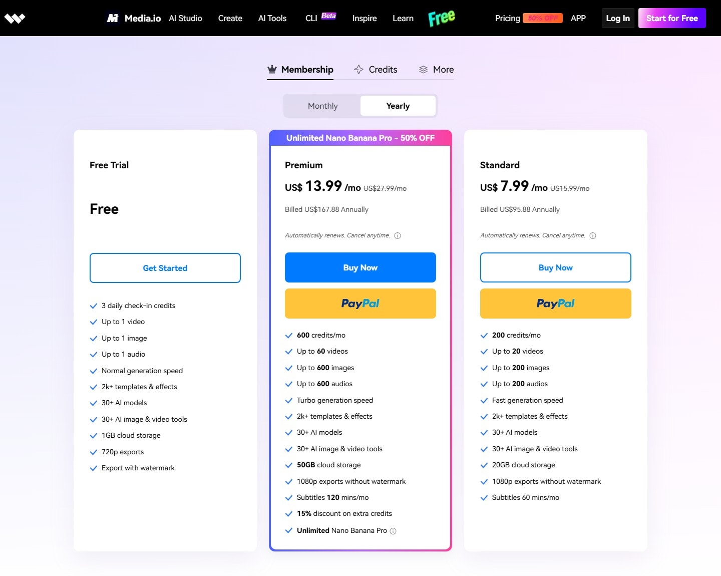 Тарифы Media.io Тарифы Media.io — официальный сайт