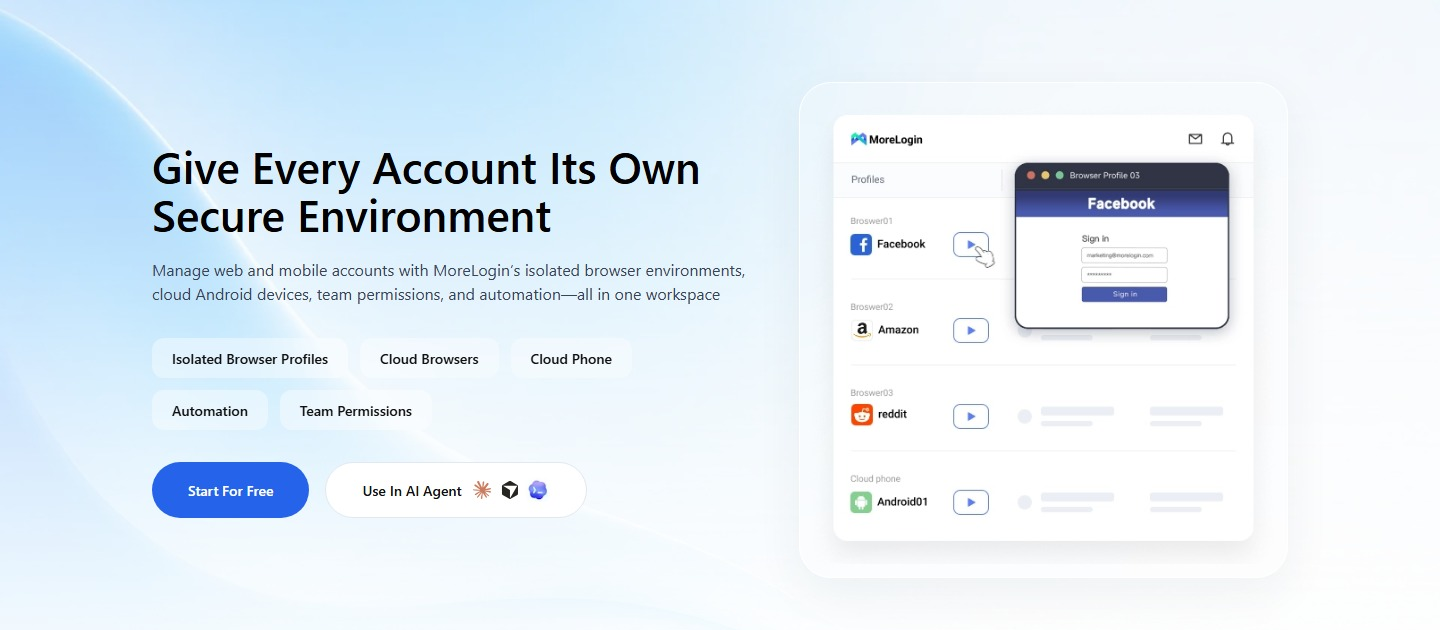 официальный основной экран MoreLogin