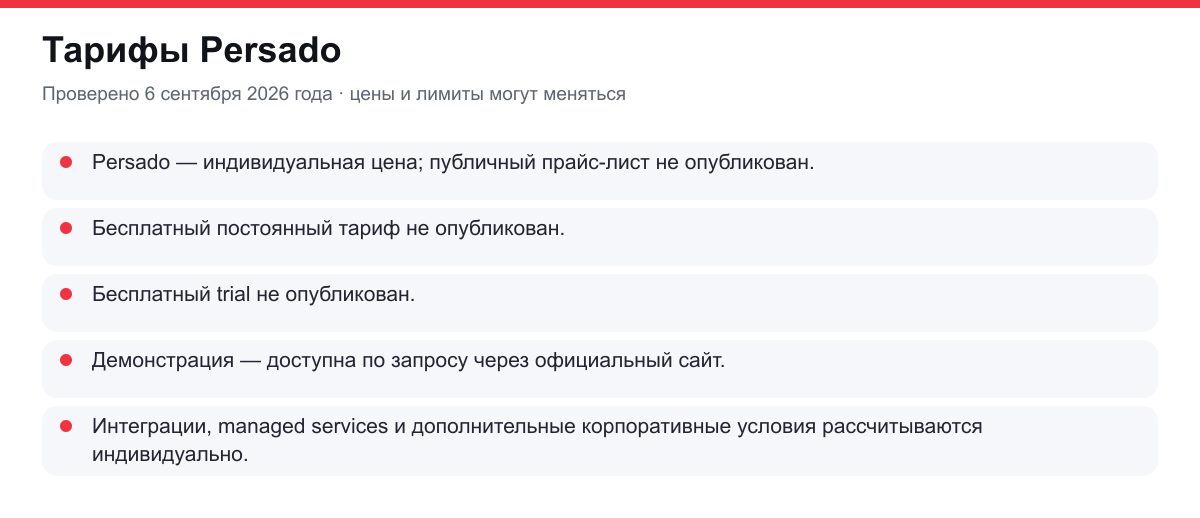 тарифы Persado