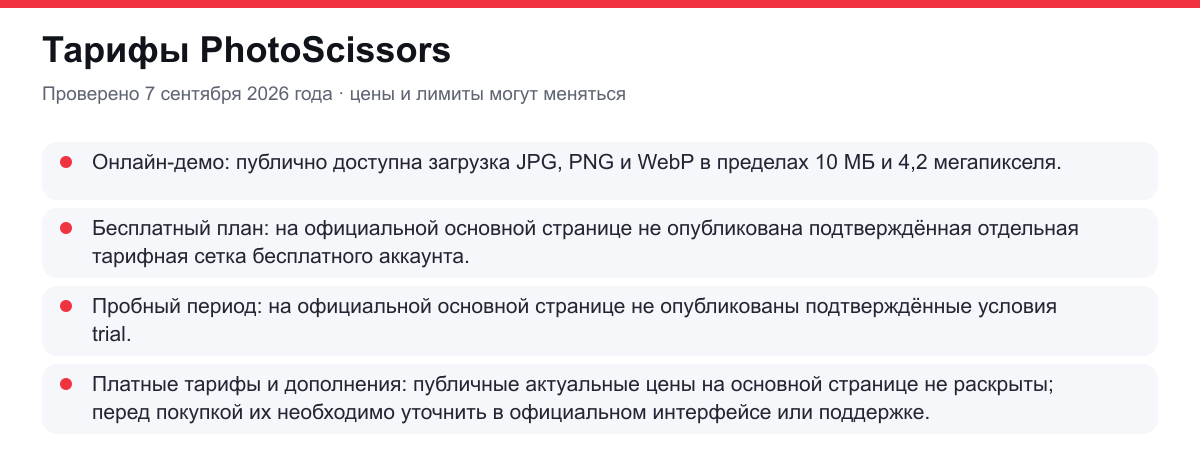 тарифы PhotoScissors