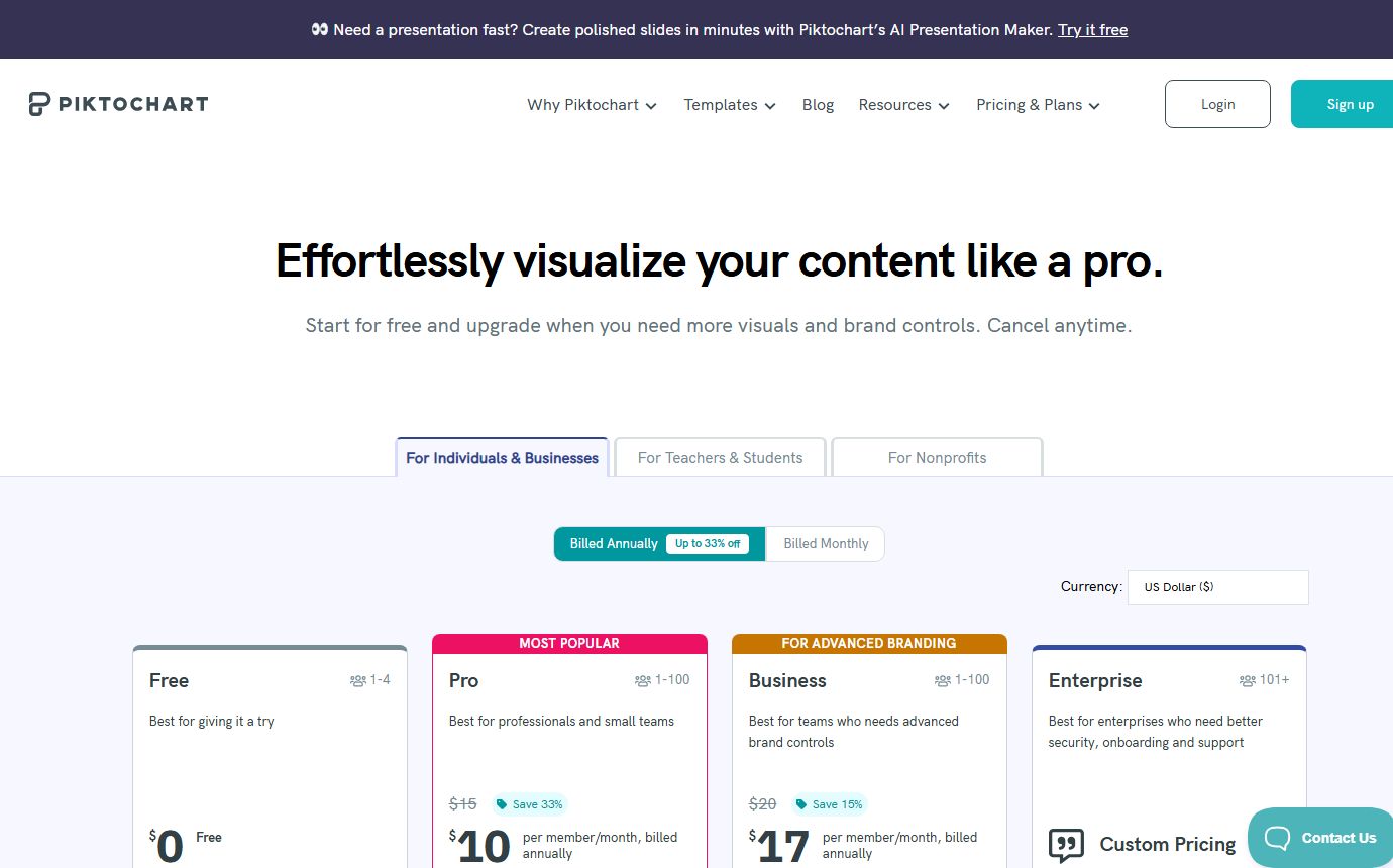 тарифы и условия доступа Piktochart AI