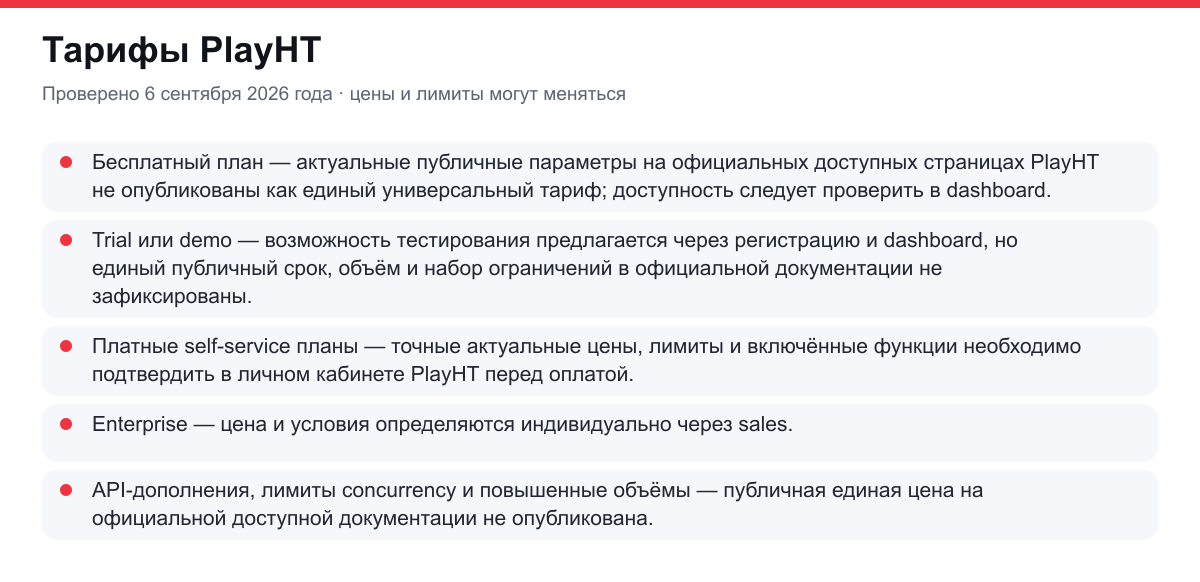 тарифы PlayHT