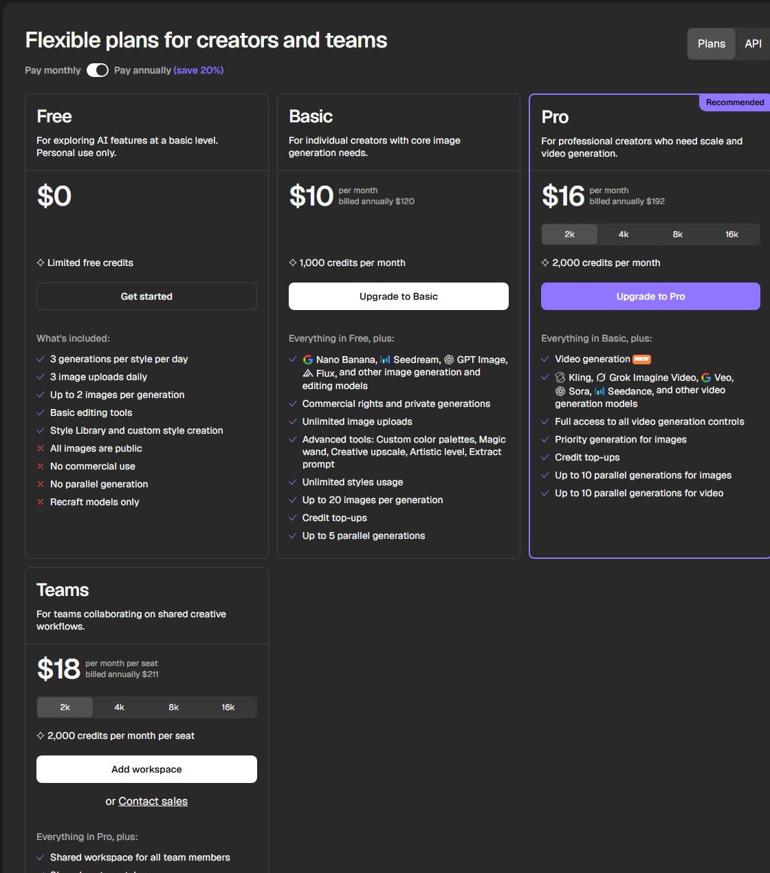 Официальные тарифы recraft