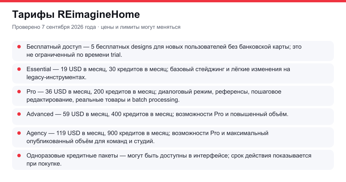 тарифы REimagineHome