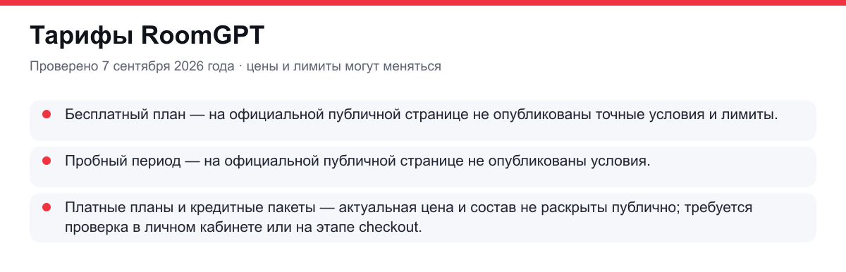 тарифы RoomGPT