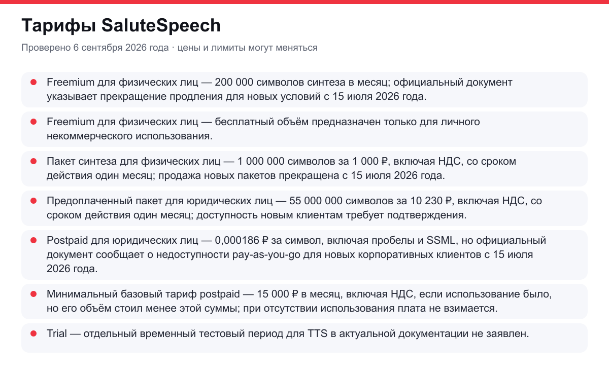 тарифы SaluteSpeech