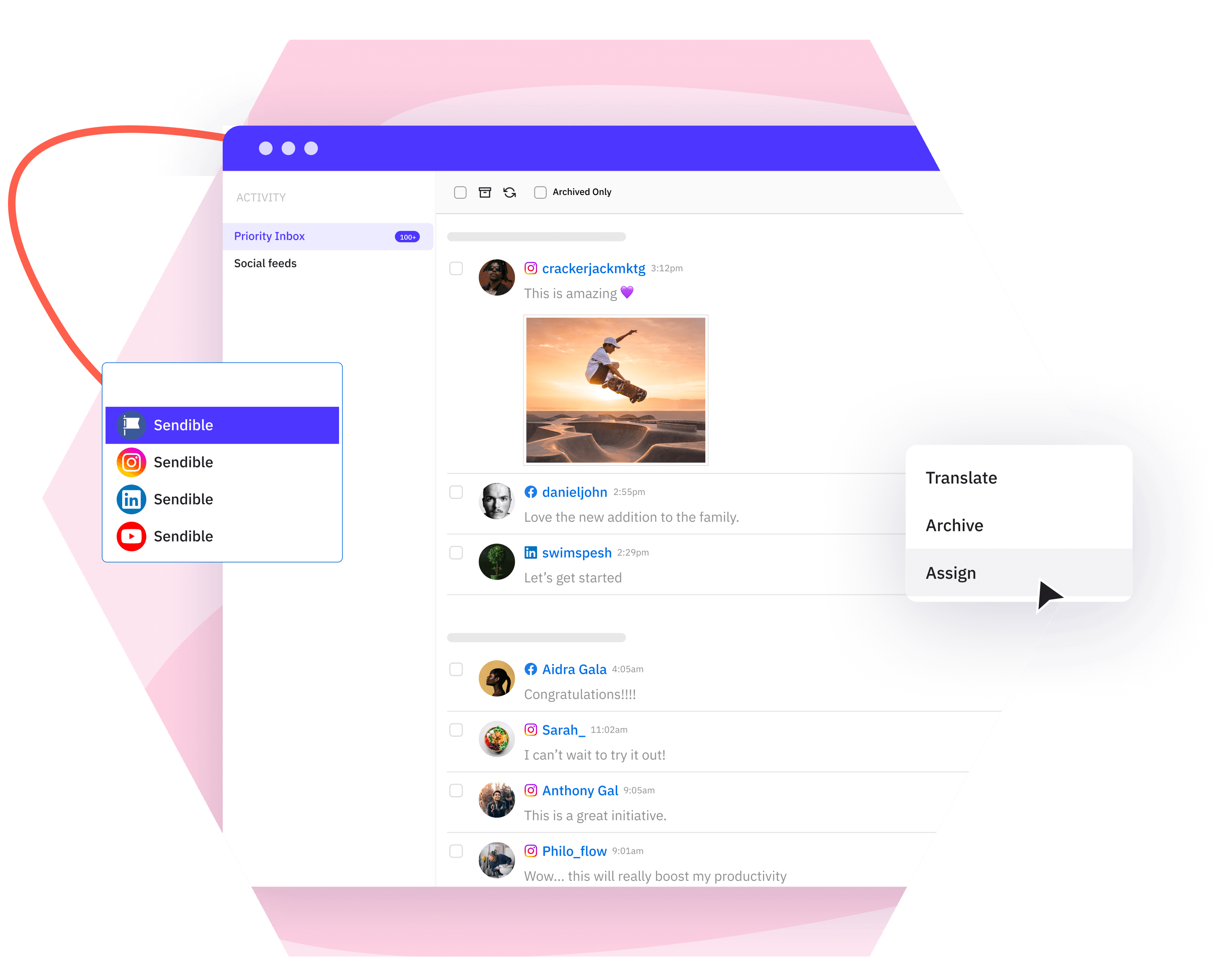 единый inbox и работа с обращениями в Sendible