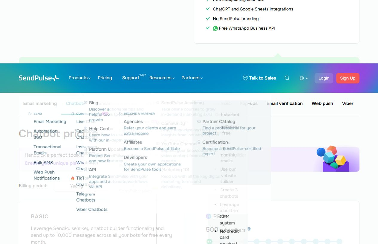 Официальные тарифы сервиса SendPulse