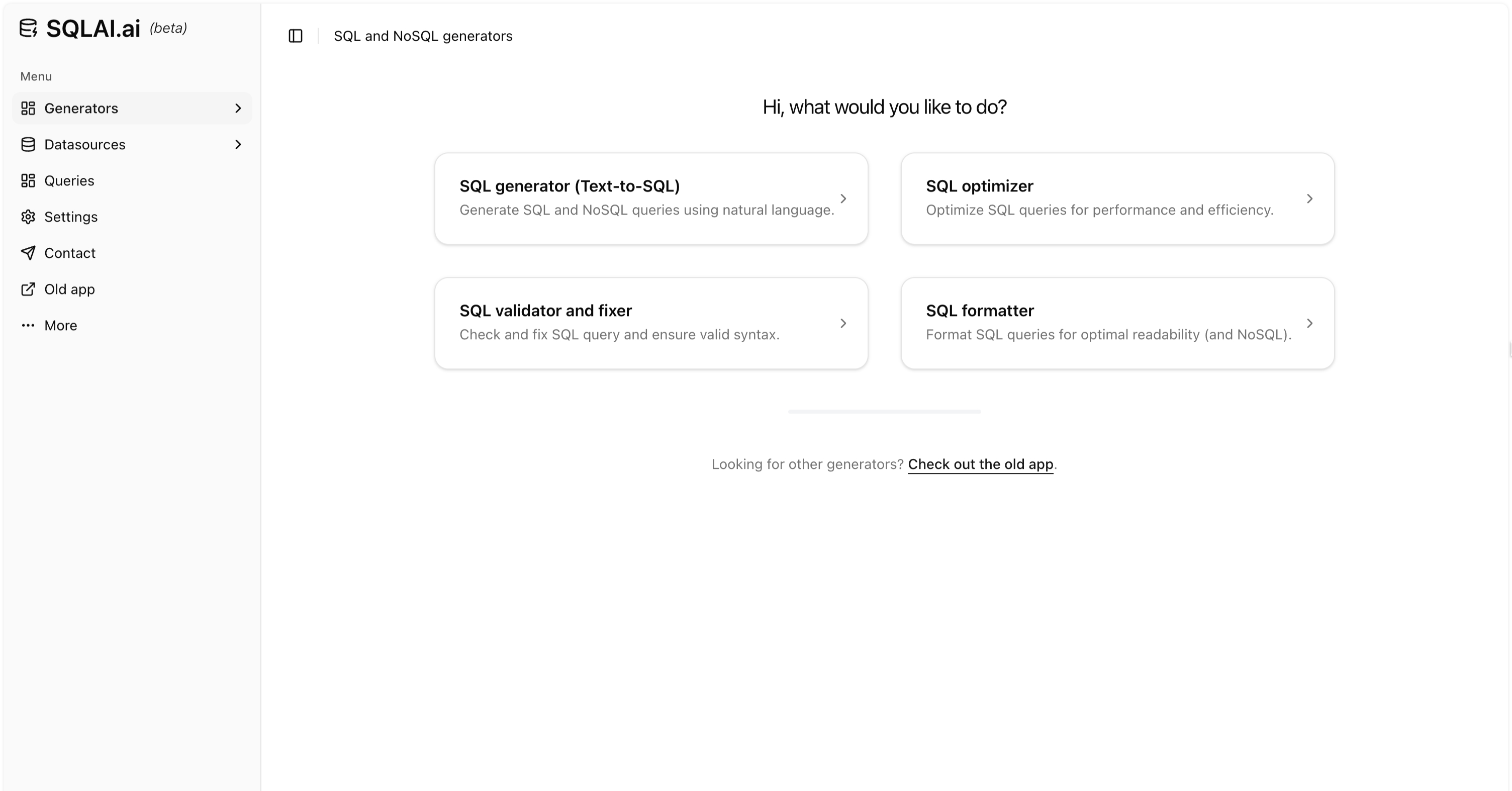 Официальный интерфейс или экран сервиса SQLAI.ai