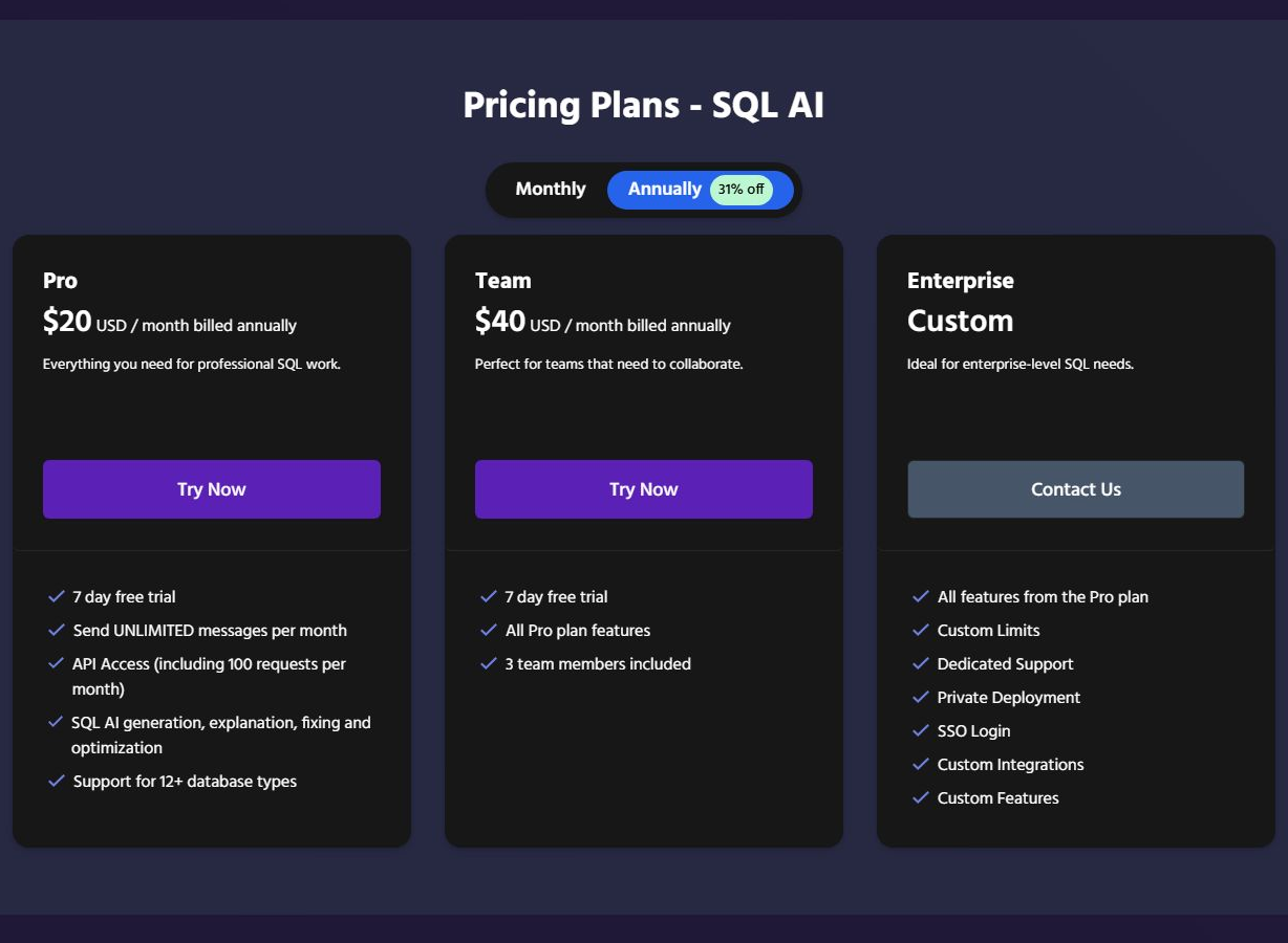 Официальные тарифы Text2SQL.ai