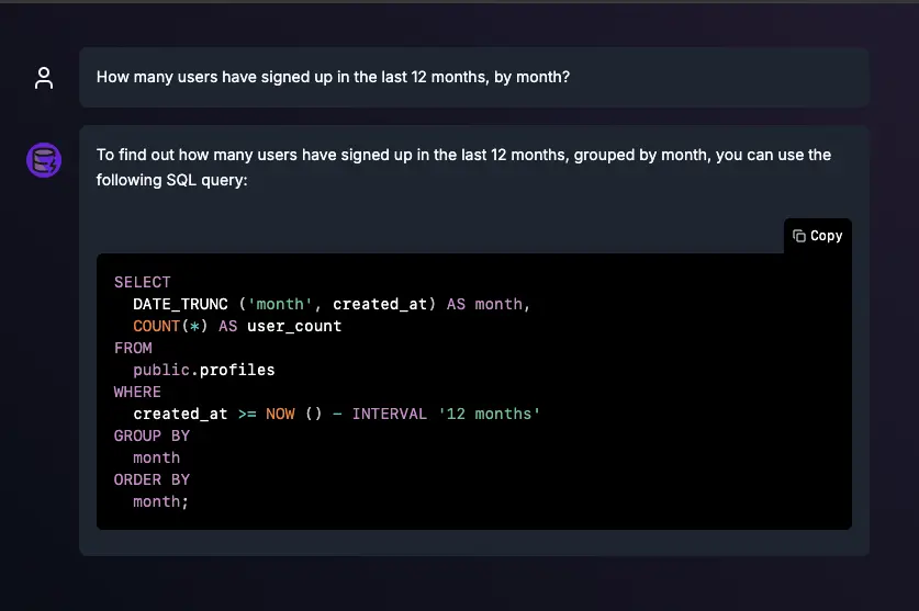 Официальный пример SQL-запроса Text2SQL.ai