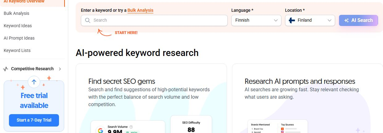 Интерфейс Ubersuggest для анализа семантики и конкурентов