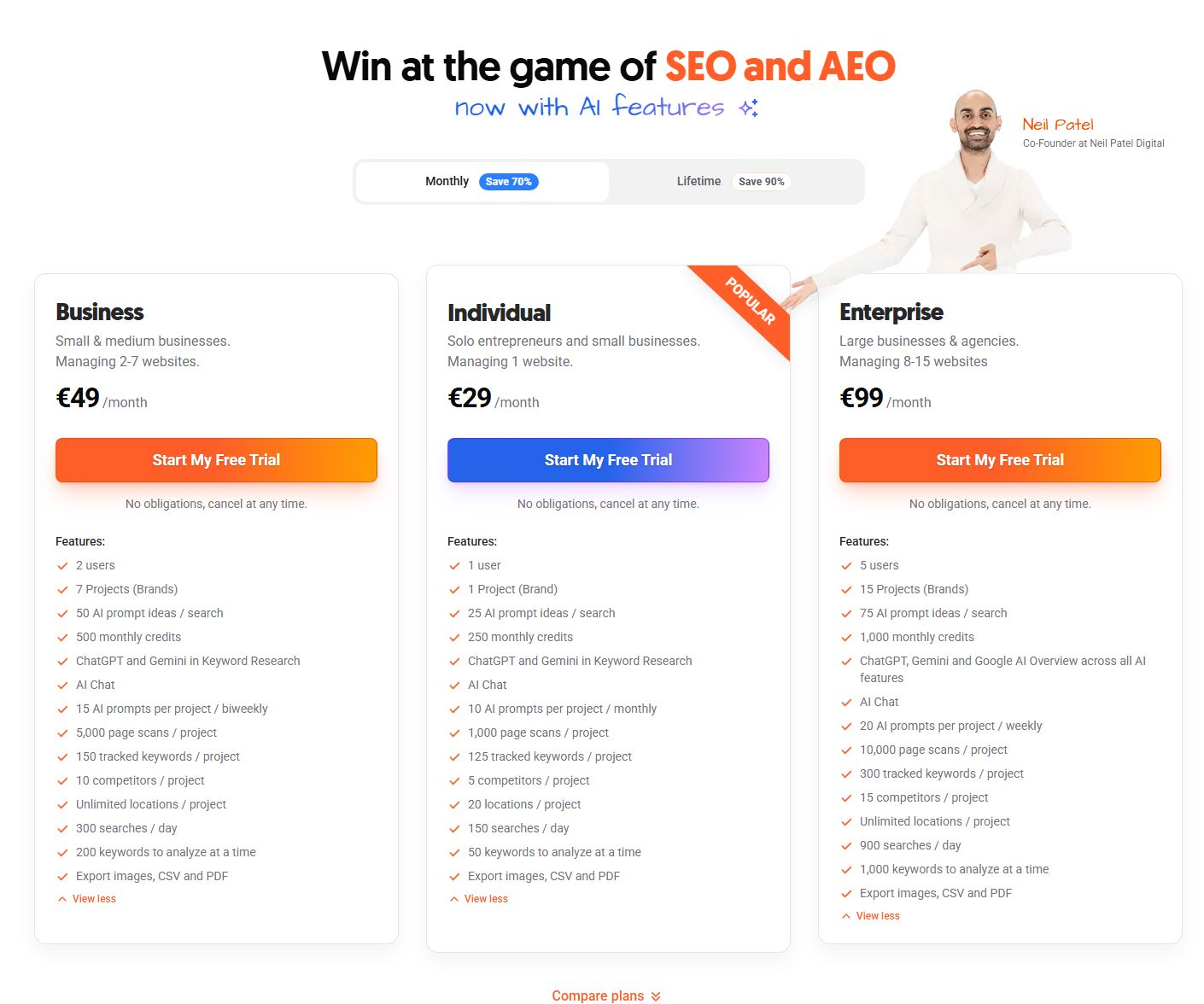 Официальные тарифы Ubersuggest