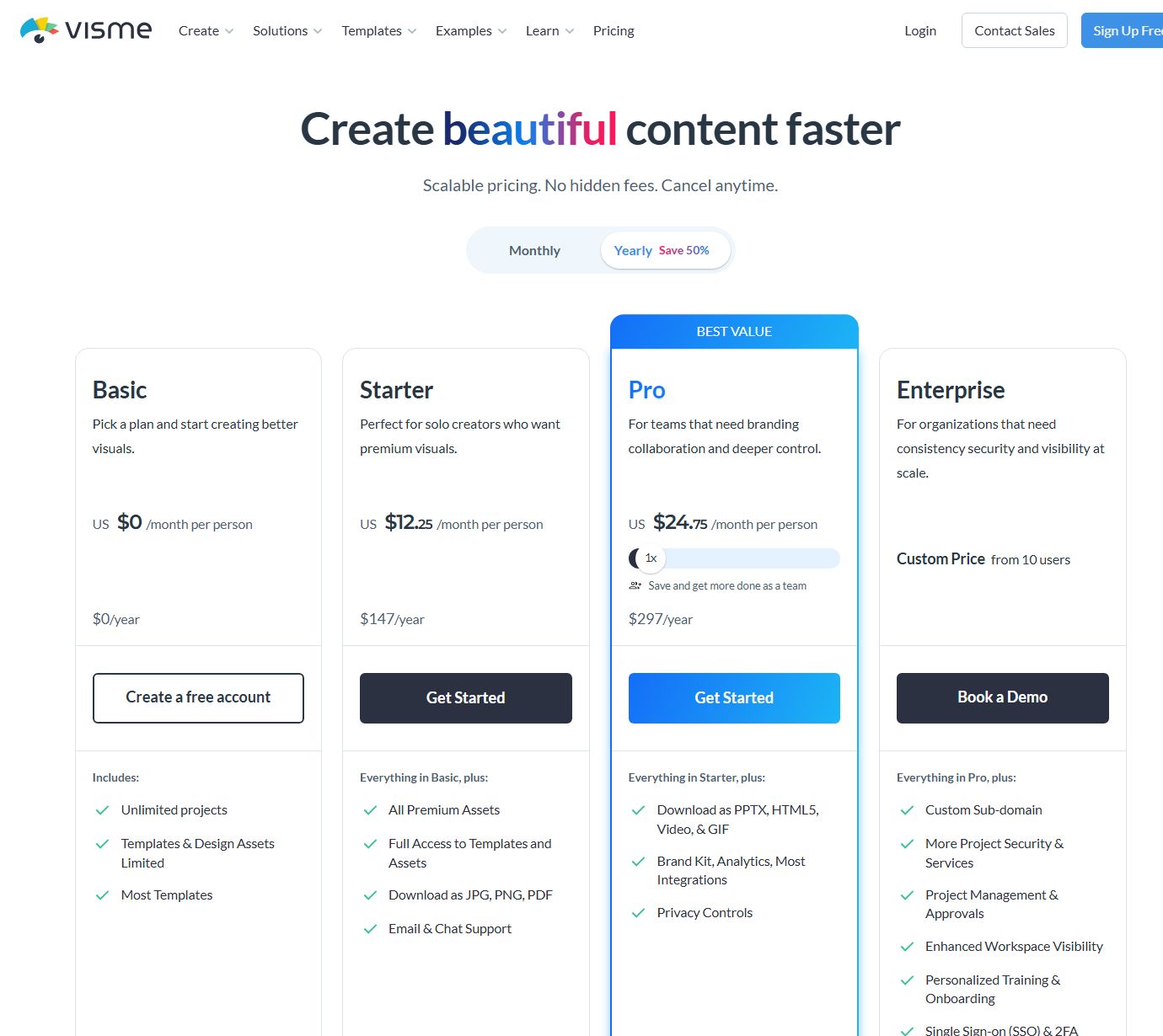тарифы и условия доступа Visme AI Designer
