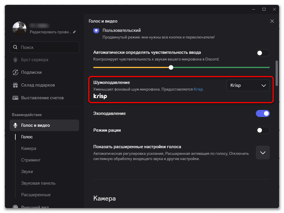 шумоподавление и эхоподавление в Discord