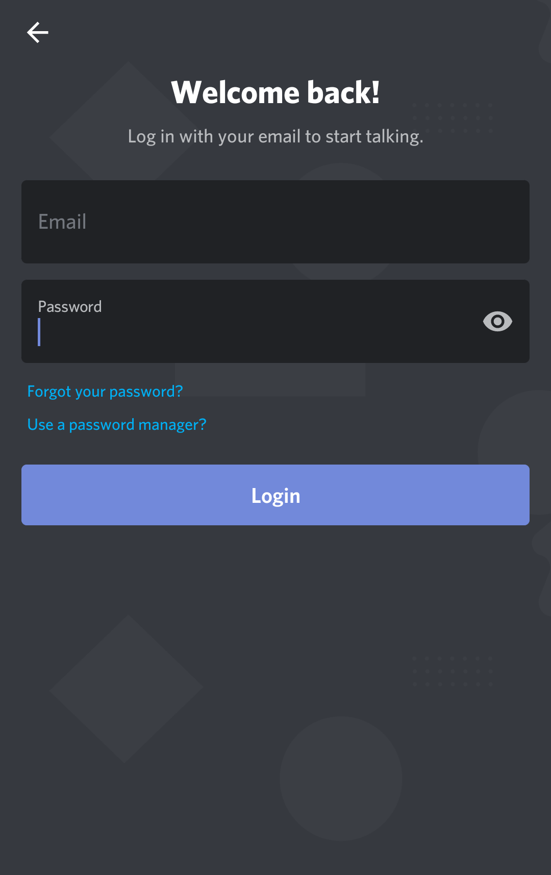форма входа в мобильное приложение discord