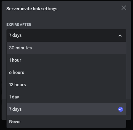 настройка срока действия ссылки-приглашения Discord
