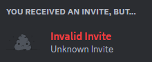 ошибка Unknown Invite при открытии приглашения Discord