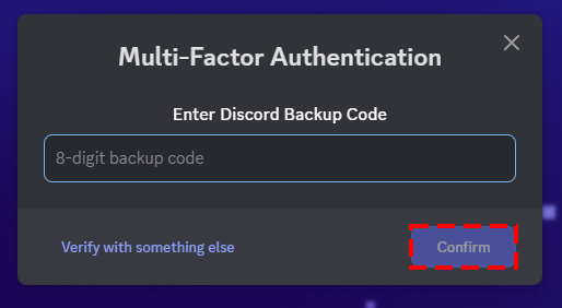 поле резервного кода discord