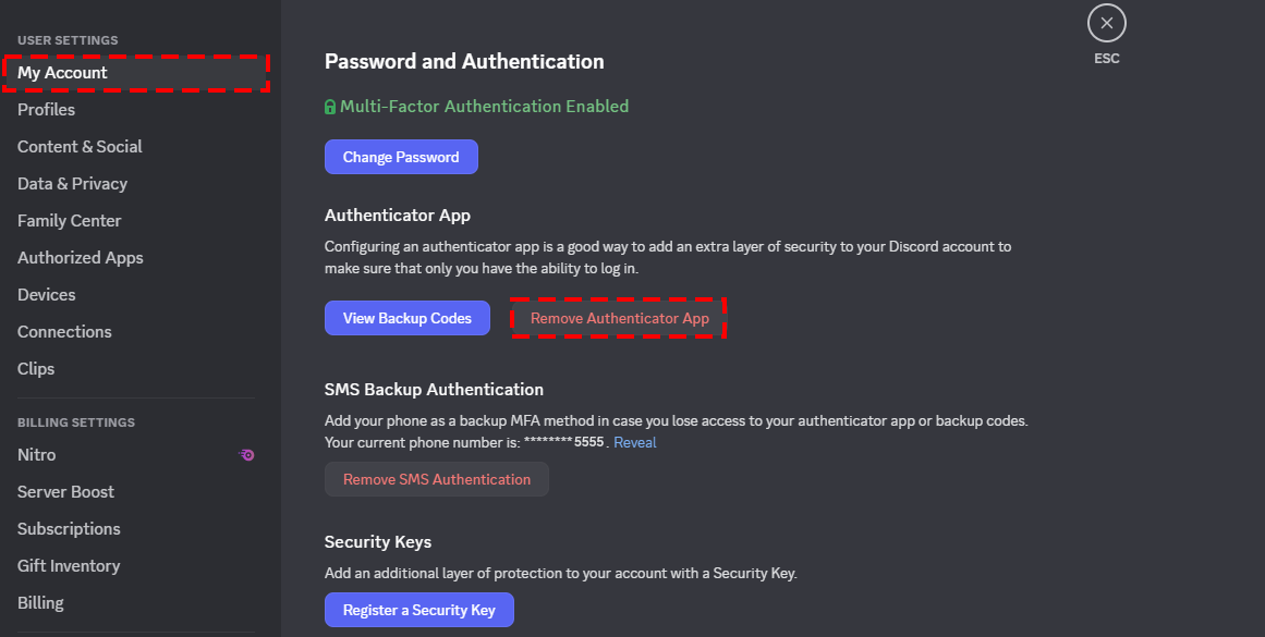 управление приложением аутентификатором discord